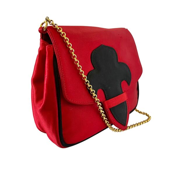 Escada Vintage Fleur De Lis Red Satin Chain Strap Crossbody Evening Bag - Picture 10 of 10